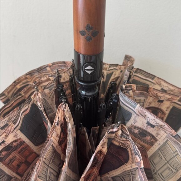 Patricia Nash Magliano Doorways Stylish Multicolor Umbrella Wood Handle Brown - Picture 6 of 7